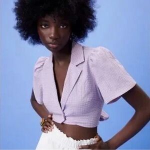 Zara purple crop top with open back. Size M